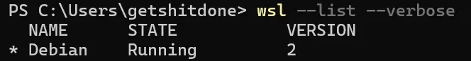 WSL2 List Output